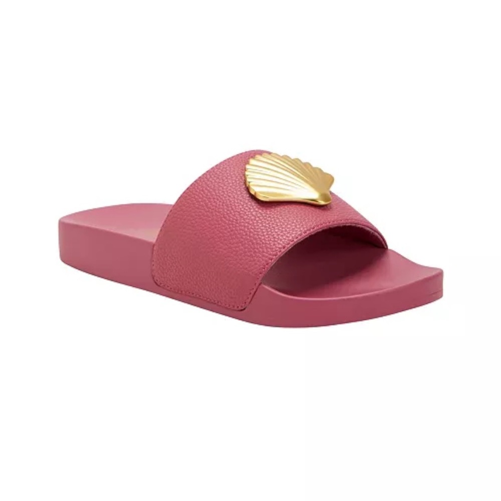 Katy Perry Shoe The Pool Slide Dark Pink Sandals with Gold Shell